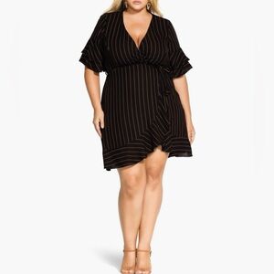 City Chic Golden Stripe Wrap Front Dress sz 16